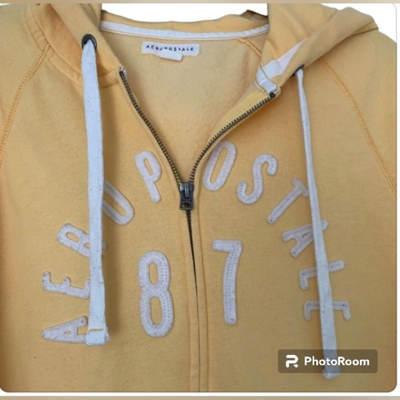 Aeropostale Full Zip Hoodie Honeycomb Yellow w/ White Logo - Picture 2 of 2